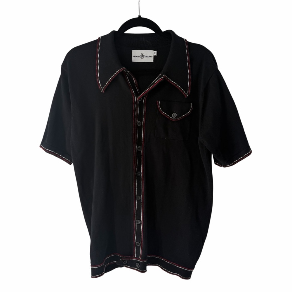 Madcap England "Crawdaddy" knitted polo cardigan Retro 1960s/70s mod Western